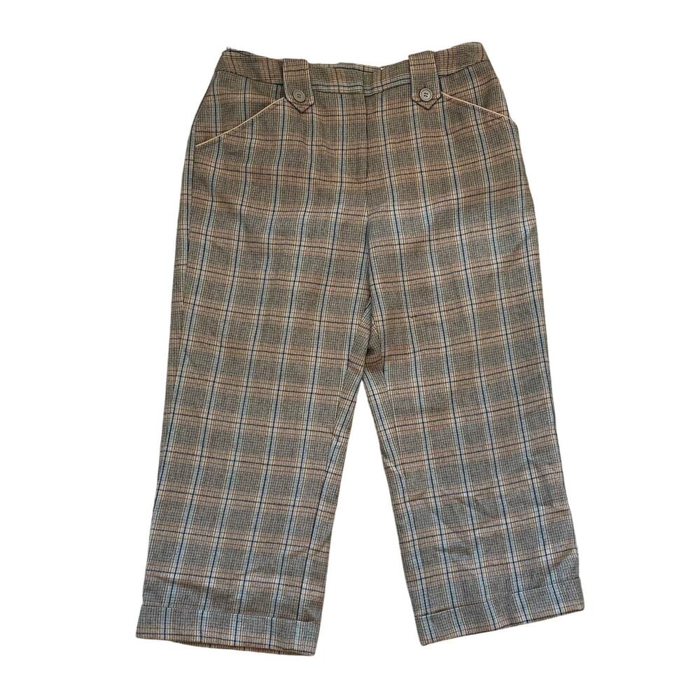 Vintage David N. Tan Plaid Wool Cropped Trousers, High Rise, Academia, 90s, 8